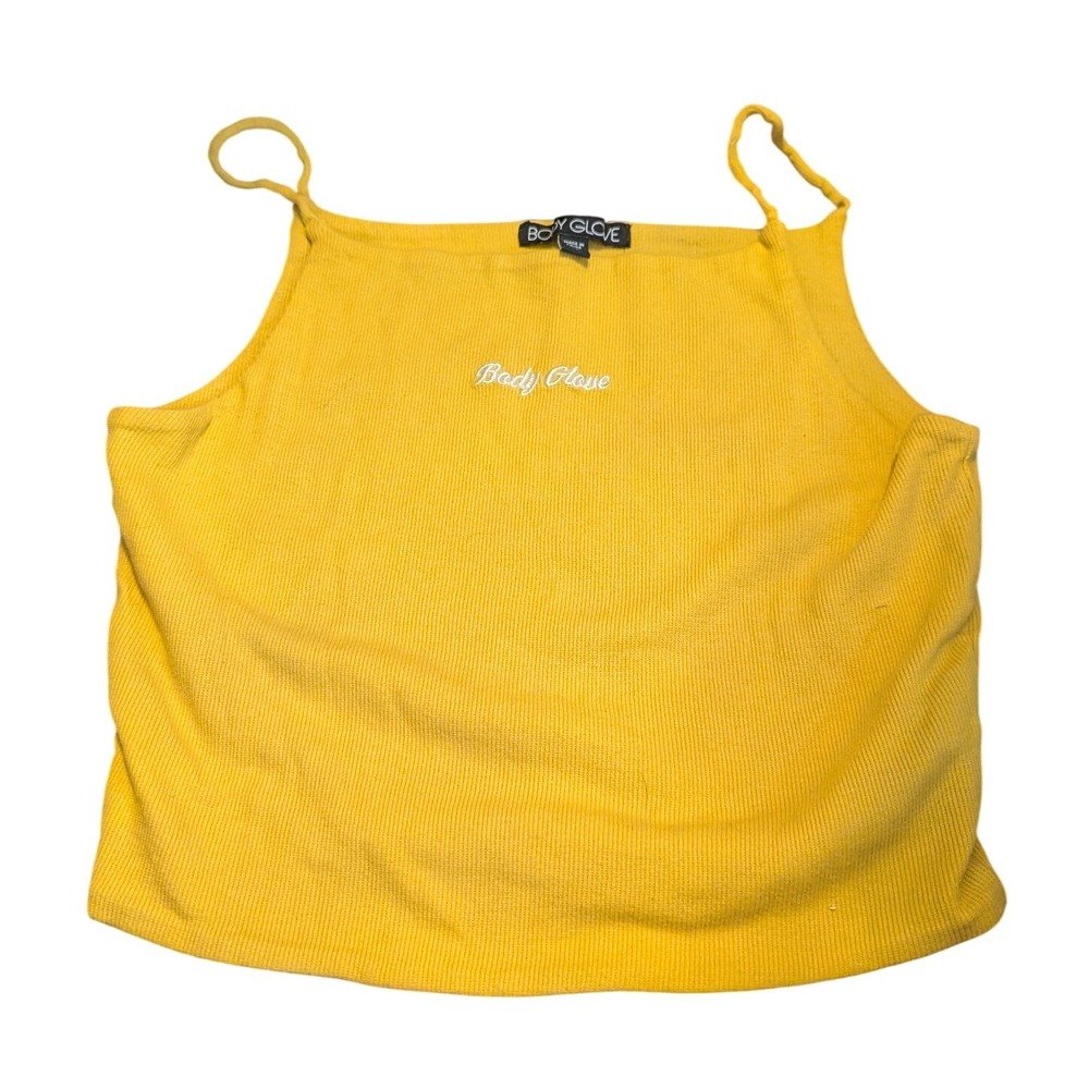 Body Glove Womens Ribbed Tank Top Yellow Square Neck Embroidered Logo XL